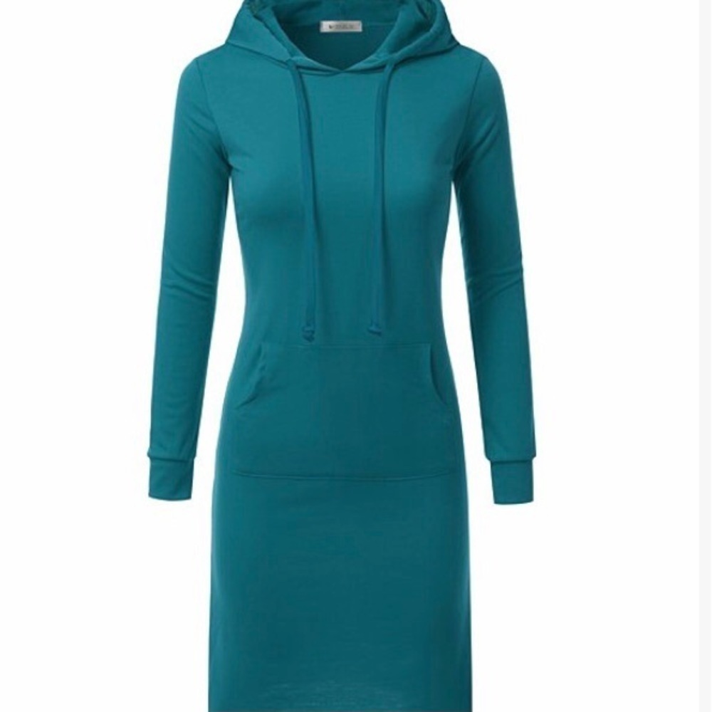 Hooded Sweatshirt Dress 2X Teal Lightweight Casual Hoodie Dress